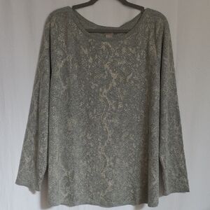 Chico's Gray & Silver Metallic Knit Pullover Top.  Size XL